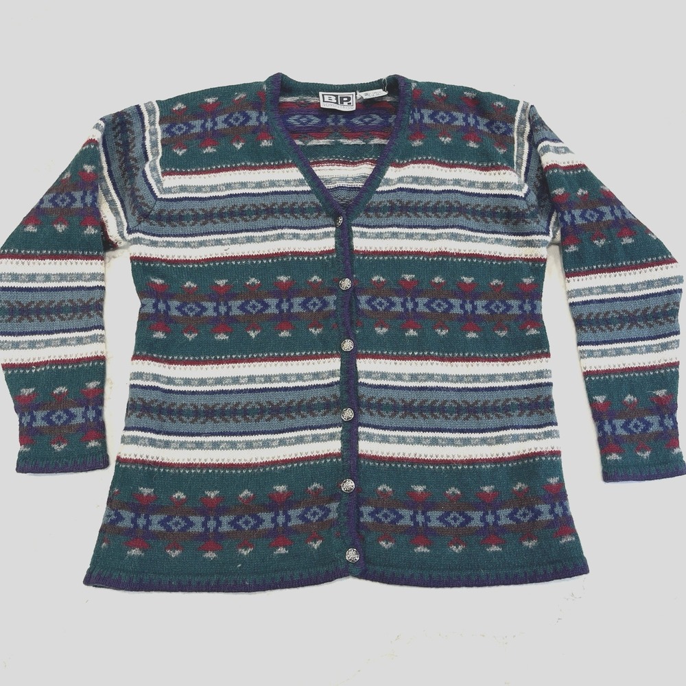 Brass Plum BP Nordstrom Vtg 90s Fair Isle Shetland Wool Cardigan Sweater Sz S